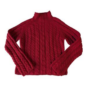 SO GSIC Red Cable Knit Turtleneck Sweater XL Crimson Chunky Knit Mock Neck